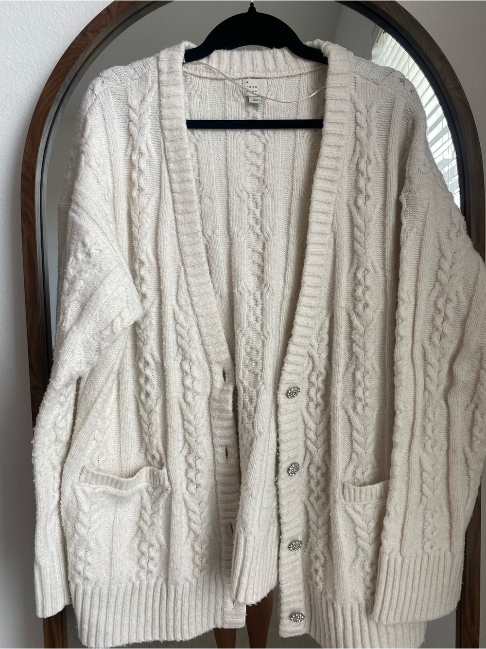 a new day Cream Cable Knit Button-Front Cardigan